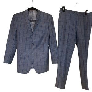 Boy’s Grey‎ & Blue Tallia Checkered Wool Suit in Excellent Condition Sz.16SK